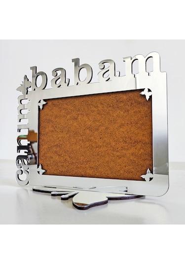 Babalar İçin Gümüş Aynalı Pleksi Fotoğraf Çerçevesi Canım Babam
