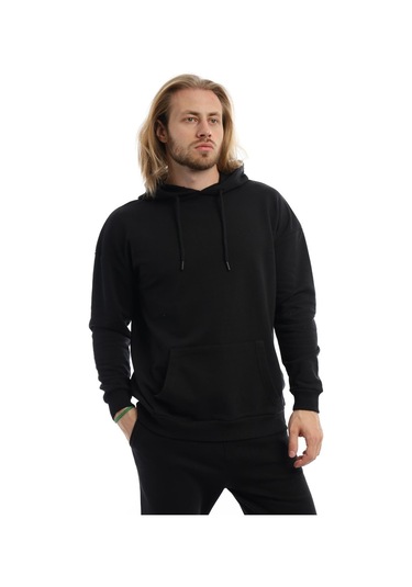 Erkek Kapüşonlu Kanguru Cepli Sweatshirt Siyah