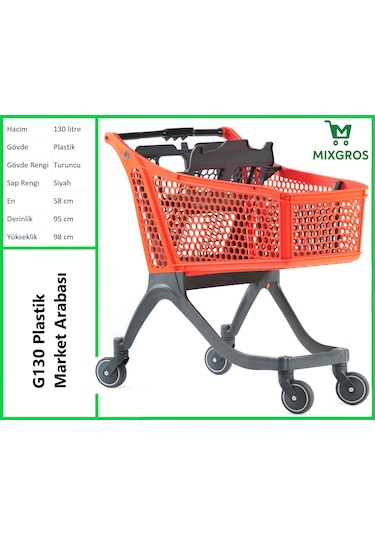 G130 Plastik Market Alışveriş Arabası 130 Litre Turuncu