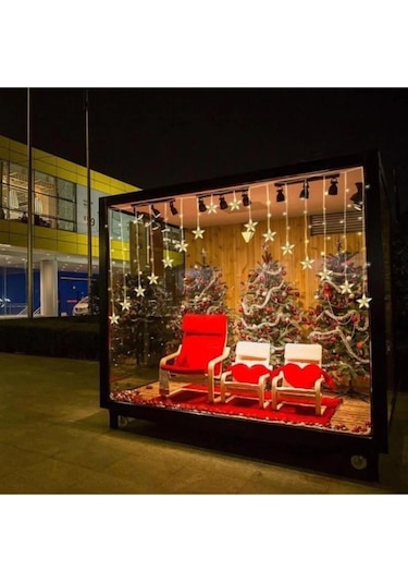 16 Yıldız Noel Işığı, Yılbaşı Perde Led Işık Yıldız Desenli Otantik Aydınlatma Fişli Günışığı Sarı