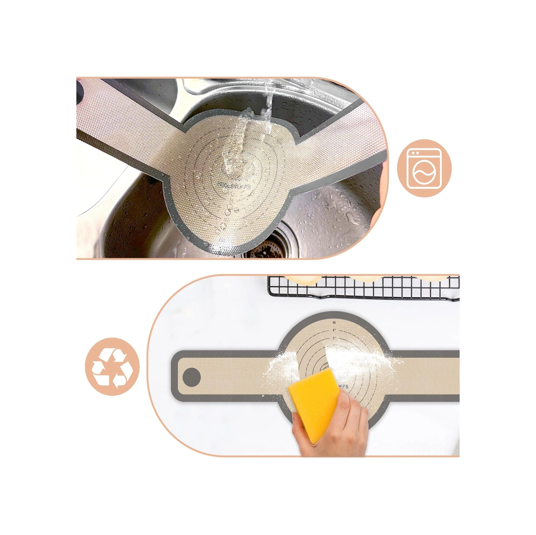 Hombey Gıda Grubu Silikon Fırın Matları, Uzun Kollü, Yeniden Kullanılabilir, Hamur Taşıma, Lezzetli Ekmek Pişirme İçin Gri