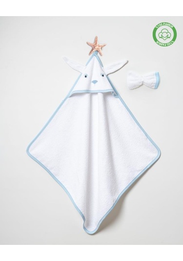 Tavşan Kulaklı Silgi Havlu Beyaz-Mavi