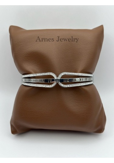 Arnes Jewelry Çelik Silver Roma Rakamlı Kelepçe Bileklik Ar10 Silver