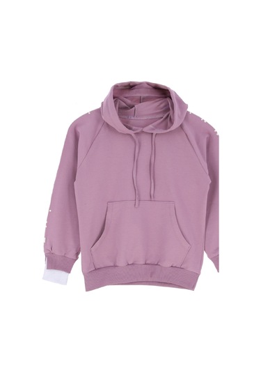 Kız Çocuk 2 İplik-kapüşonlu-manşeti Panelli Ve Garnili Sweatshirt 12-16 Yaş 12395 Pudra