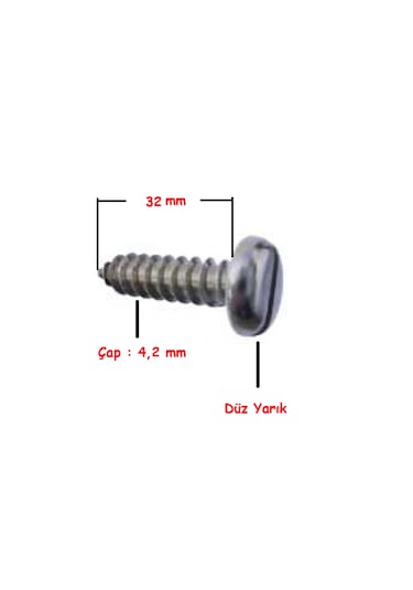 Silindir Baş Saç Vidası 4,2x32 Düz Yarıklı 100 Adet 4,2 x 32 MM