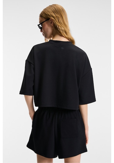 VELA Kadın Esnek Kumaşlı Bisiklet Yaka Oversize Fit Siyah T-Shirt