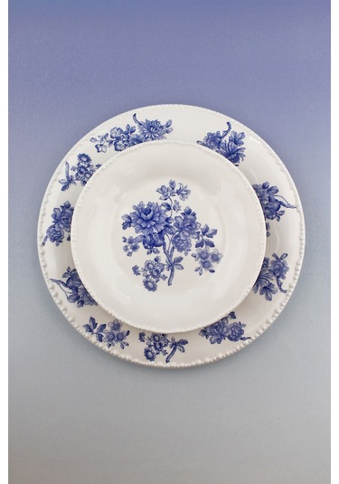 İnci Serisi Blue Blanc 5 Parça Porselen Pasta Takımı Beyaz