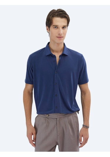 Kip İndigo Düz Regular Fit Casual Gömlek İndigo