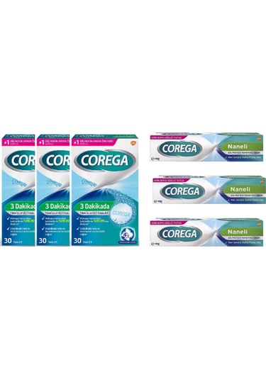 Protez Temizleyici Tablet 30lu X3 + Protez Yapiştirici Ferahlatici 40 Gr X3