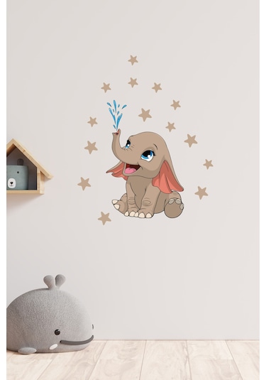 Sevimli Yavru Fil ve Yıldızlar Duvar Sticker
