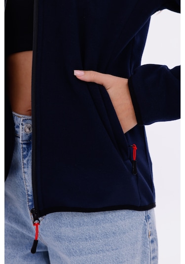 Monox Kadın Slim Fit Tam Fermuarlı Polar Ceket Lacivert
