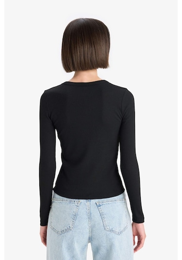 Defacto Slim Fit Dar Kesim Basic Düz Fitilli Kaşkorse Uzun Kollu Tişört E5767ax25aubk81 SIYAH