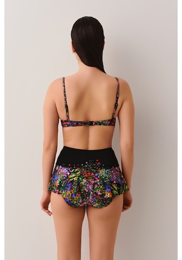 Suwen Garden Etekli Bikini Alt Sb2535511061106 Siyah Çiçek Desenli