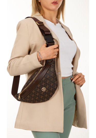 Newish Polo Kadın Desenli Çapraz Omuz Askılı Bel Ve Omuz Çantası - New345 Kahverengi