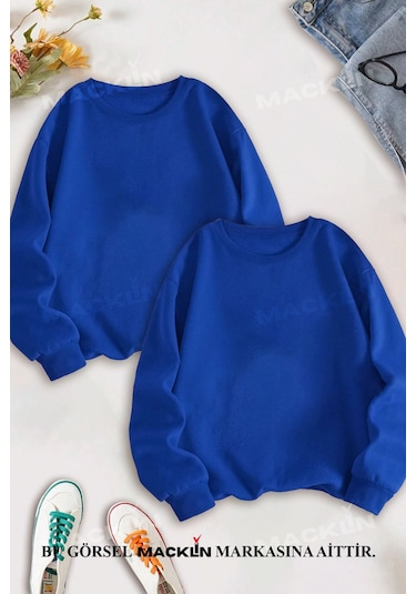 Sevgili Çift Kombin Şimşek Mcqueen Ve Sally Sırt Baskılı Bisiklet Yaka Sweatshirt 2li Set Takım Mavi Mck1336 Mavi