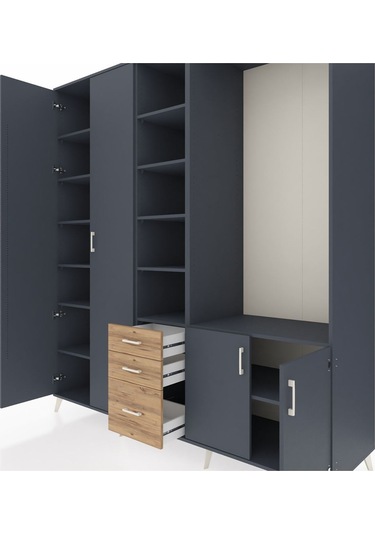 Kronos Dolap 13 Raflı 3 Çekmeceli 4 Kapaklı 220x59x243 Antrasit-antrasit/çam Antrasıt/atlas Çam