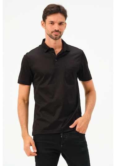 Classıc Kısa Kollu Mercerize Regular Erkek Polo Yaka Tshırt Siyah