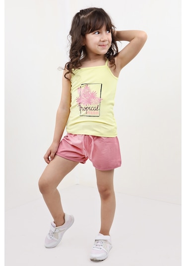 Toontoy Kids Toontoy Kız Bebek Baskılı Şortlu Takım Sarı