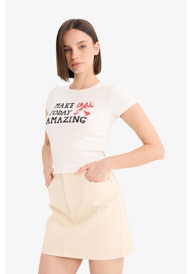 DeFacto Coool Normal Bel Gabardin Mini Etek E5346AX25SPER42 Ekru