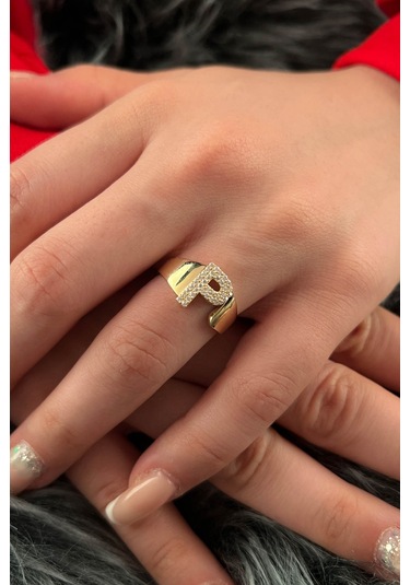 Fiyonk Kuyumculuk 14 Ayar Altın Taşlı P Harfli Yüzük 001