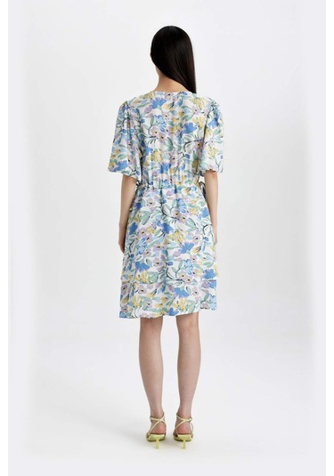 Defacto Wrap Yaka Desenli Maroken Yarım Kollu Mini Elbise C7223AX24SMPR40