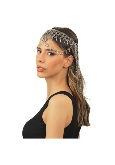 Labalaba Kadın Antik Gümüş Kaplama Zincir Detaylı Tasarım Saç Zinciri Gümüş