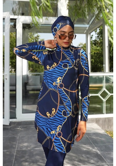 Likralı Tam Kapalı Tesettür Mayo 268-514 Lacivert Lacivert