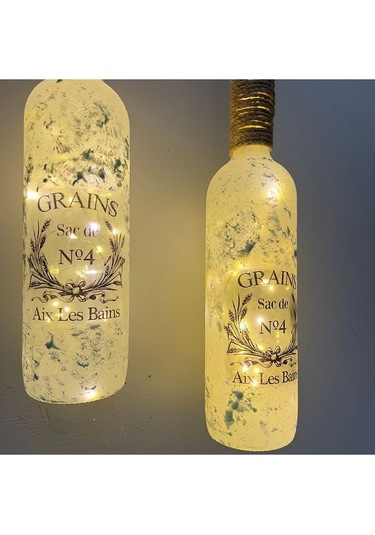 El Yapımı Heykel El Dekorlu Led Işıklı Buzlu Cam Şarap Şişesi Apl Çok Renkli