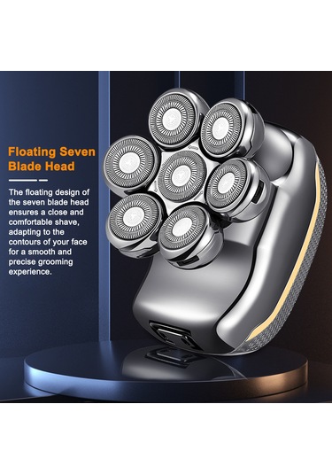 Qingmipy Erkekler İçin 7 Fırçalı Elektrikli Tıraş Makinesi - Tam Gövde Su Geçirmez, Pil Göstergeli, Vücut Bakımı Seti Tıraş, Saç Kesimi, Burun Tüylü, Yüz Temizleme, Masaj - 700mah Li-poly Pil, Silah Rengi Çok Renkli