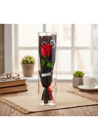 Şeffaf Silindir Kutulu Gül - Öğretmenler Günü Hediyesi