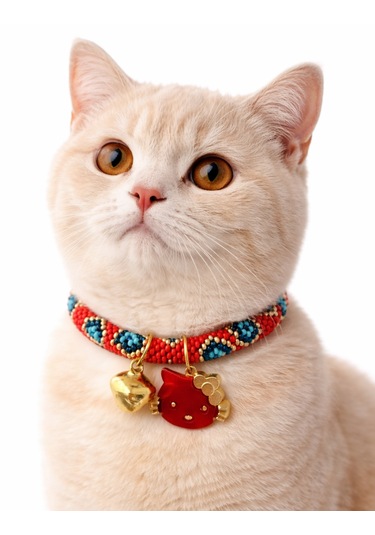 Chichibeads Kırmızı El Emeği Kedi Tasması
