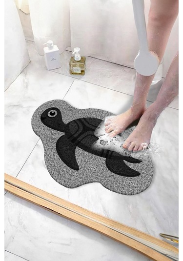 Kaplumbağa Banyo Paspas Kaymaz Paspas Su Emici Islak Zemin Duş Paspası Kivircik Paspas 40x60 Cm Gri