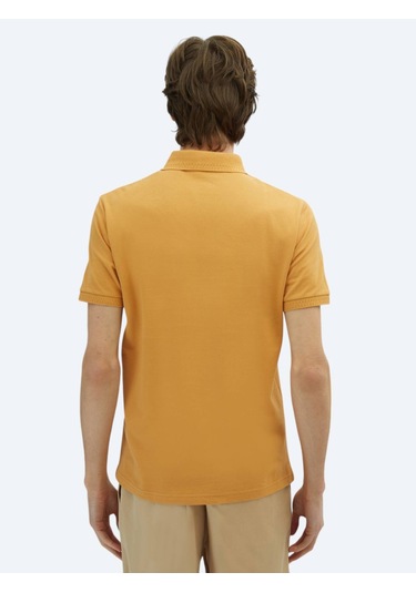 Safran Düz Polo Yaka %100 Pamuk T-shirt Safran