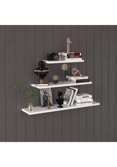 Modern Organizer Düzenleyici Dekoratif Kitaplık Banyo Mutfak 3'lü Duvarrafı Beyaz