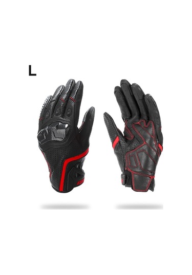 Fortunelane Motorcycle Tam Parmaklı Karbon Fiber Eldivenleri, Solunumlu, Dürtüye Dayanıklı, Dokunmatik Ekran Uyumlu - Kırmızı L