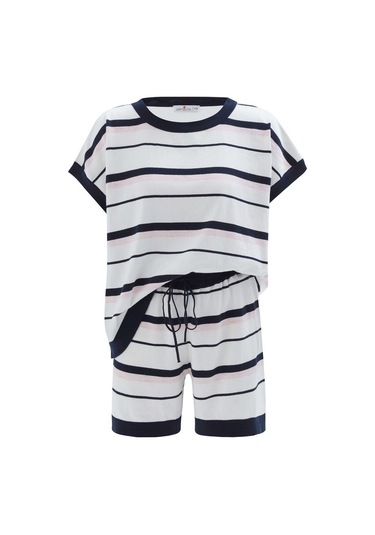 Peraluna Marıne Blouse & Shorts %100 Pamuk Yazlık Kadın Triko Şor Lacivert