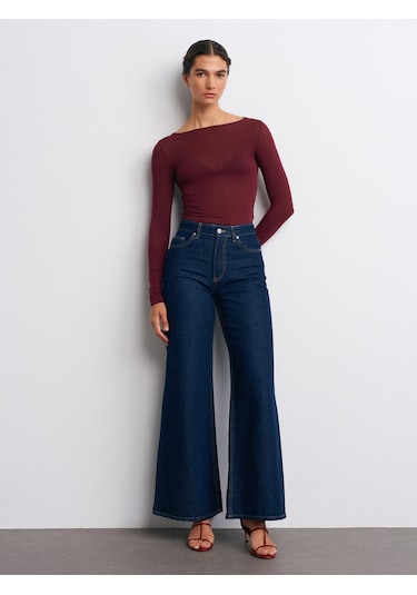 Dilvin 32122 Kayık Yaka Modal Kaşmir Ultra Hafif Bluz-bordo Bordo