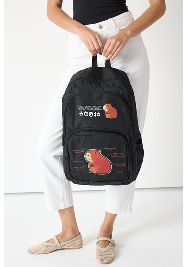 Sincap Baskılı Çocuk Unisex Siyah Sırt Çantası Pwcnt015 Siyah