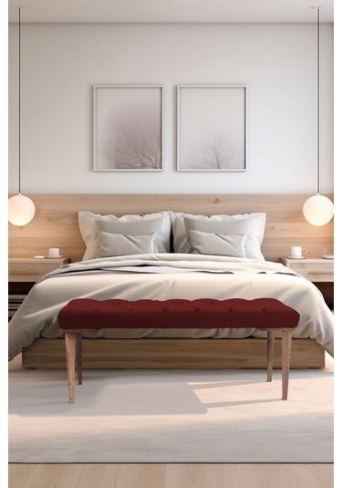 Gazzini Classic Retro Gürgen Ayak Chester Model Kapitoneli Bordo Puf Bench - Ceviz Ayak