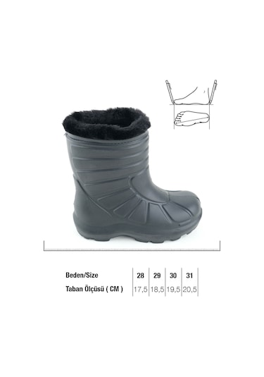 Gezer Erkek Çocuk Kışlık Eva İçi Sıcak Astarlı Rahat Taban Yağmur Bot Çizme Siyah