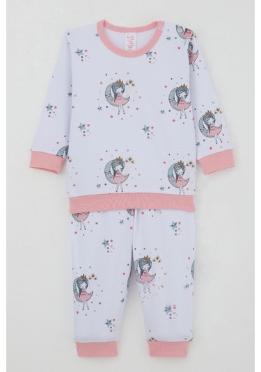 Breeze Kız Bebek Eşofman Takım Omuzdan Patlı Hayalci Kız Desenli 4 Ay-1 Yaş, Beyaz Beyaz