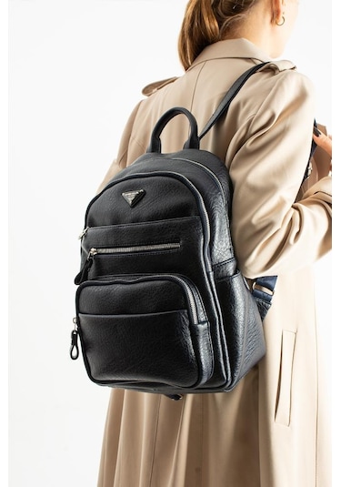 Vegan Deri Kadın Sırt Çantası 35 25 Cm Yağmur İtici Kumaş Mega Bag Günlük Kullanıma Uygun Lacivert