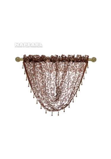 Kahverengi 1 Pc Napearl Modern Boncuklu Jakarlı Perde Valance Tasarım Pencere Dekoratif Perde Çiçek Tül Perde Kahverengi
