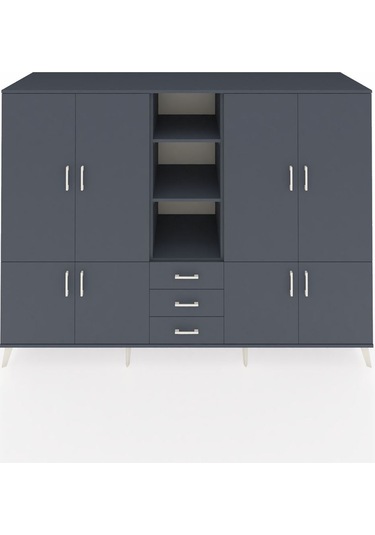 Kronos Dolap 11 Raflı 3 Çekmeceli 8 Kapaklı 220x59x163 Antrasit-a Antrasit-antrasit