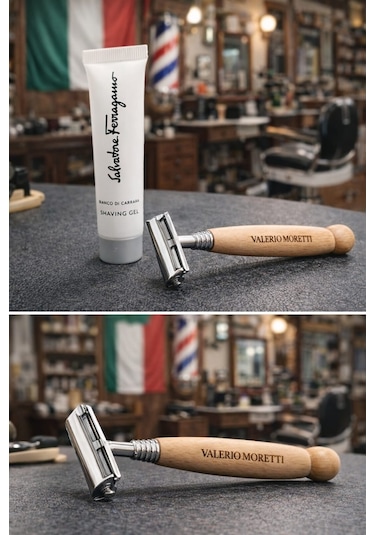 Valerio Moretti Ahşap Saplı Klasik Tıraş Bıçağı + Shaving Gel 15 Ml
