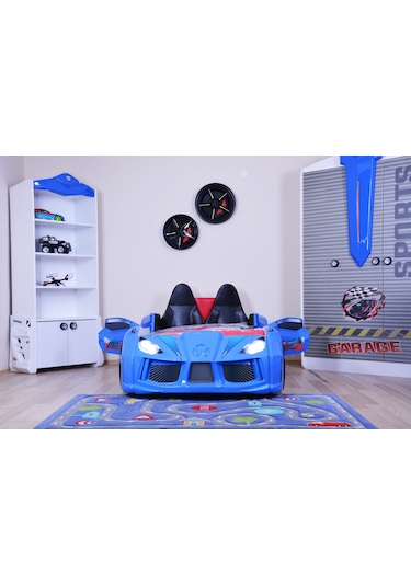 Setaymobilya Arabalı Yatak , Audi V7 Mavi Kapıları Açılan Full Ledli , Setay