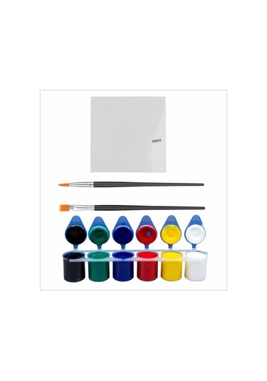 6'lı Akrilik Boya 6x25 Toplam 150 Ml+ 2 Adet Fırça+2 Adet 15x15 Pres Tuval Renkli
