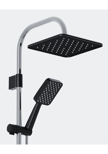 Robot Duş Seti Krom Siyah Tepe Duş Sistemi Yağmurlama Sistemi Paslanmaz Krom - Siyah