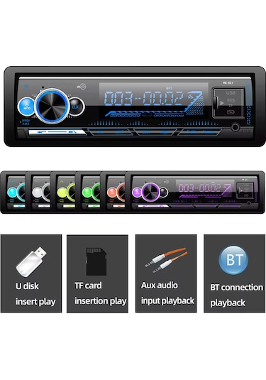 Exvol Araba Oto Teyp 7 Renk Çift Usb Sd Aux Bletooth Çift Amfi