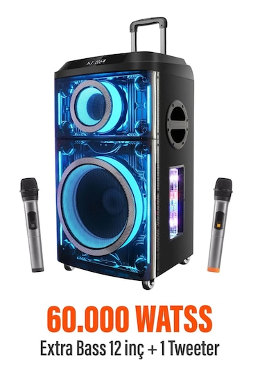 12"+1 Tweeter/equalizer Profosyonel Bluetooth Hoparlör 60000watts Speaker Çift Mikrofonlu Derin Bass